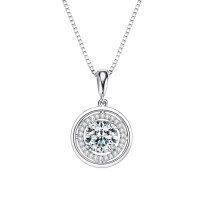 S925 Silver D Color Moissanite Classic Halo Pendant Necklace-Small round disc necklace [White Gold] 6.5mm  925 Silver