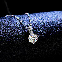 Sterling Silver Pendant with 1-Carat Moissanite, Four-Prong Necklace for Women-1-carat necklace (D color moissanite)  925 silver