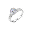 wholesale Gold Plated S925 Silver Moissanite Ring with Round Center Stone, Bezel Setting, Shank Set with Stones, Simple and Versatile Women's Style, Bestseller-0-6
