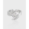 wholesale S925 Sterling Silver Korean Minimalist Irregular Texture Design Light Luxury Advanced Sense Diamond-Inlaid Open Adjustable Ring for Women-0-0
