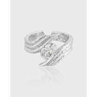 wholesale S925 Sterling Silver Korean Minimalist Irregular Texture Design Light Luxury Advanced Sense Diamond-Inlaid Open Adjustable Ring for Women-Platinum [No. 15/Adjustable] Opening adjustable