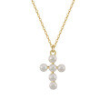 wholesale 925 Sterling Silver French Natural Freshwater Pearl Cross Necklace for Women, Small and Exquisite Collarbone Chain, Luxury Accessory-0-4