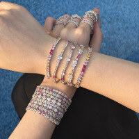 wholesale S925 Sterling Silver Women's Bracelet with Full-Color Zircon Floral Butterfly Teardrop Heart Wedding Design Wholesale-Platinum DY150229-SW-CS 925 Silver