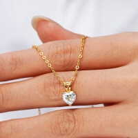 14K Gold Plated 925 Silver Moissanite Heart Pendant Necklace for Women, Cross-border Supply.-1CT set with zircon  925 silver