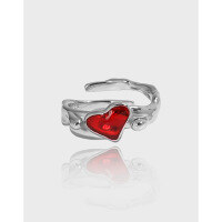wholesale S925 Sterling Silver Korean Version Ins Small and Unique Design Heart-Throbbing Lava Light Luxury Open Adjustable Ring for Women-Platinum [No. 14/Adjustable] Opening adjustable