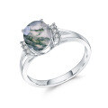 wholesale S925 Sterling Silver New Moss Gemstone Ring with 13ct Natural Moss Agate, Trend-0-4