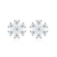 Sterling Silver Sunflower Stud Earrings with Moissanite, HW-Inspired Snowflake Design-14 moissanite stones  925 silver
