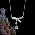 S925 Sterling Silver Bow Necklace with Zirconia, Fashion Pendant Chain-0-1