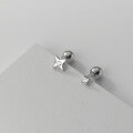 wholesale 925 Sterling Silver Asymmetric Four-Pointed Star Stud Earrings with Diamond Inlay, Minimalist Niche Geometric Star Screw-On Earrings M0239-0-0