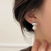 wholesale S925 Sterling Silver Oval Silver Ball Pearl Earrings Women, Small Fresh and Minimalist Style, High-End Sense-Sterling silver