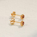 wholesale S925 gold-plated silver Japanese minimalist versatile lab-grown ruby stud earrings delicate mini earring set-0-1