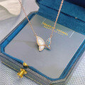 wholesale 925 Sterling Silver Blue Butterfly Necklace for Women, Summer Light Luxury Small Unique Design with White Mother-of-Pearl and Sparkling Diamonds Collarbone Chain, Gift for Girlfriend-0-2
