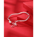 wholesale 999 Sterling Silver Wave Bracelet for Women, Open-Ended Minimalist Small Pendant Dangling Tassel Bow Bell-0-1