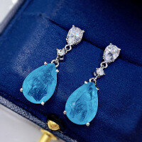 wholesale Sterling Silver Synthetic Paraiba 10*14 Teardrop Ins Simple Live Streaming Best-Selling Earrings-Paraiba color 925 silver