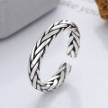 wholesale S925 Sterling Silver Vintage Distressed Handcrafted Braided Adjustable Unisex Ring-0-0