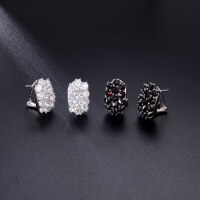 wholesale S925 Sterling Silver Black Garnet Inlaid Zircon Earrings with British Clasp and Various Gemstones-White zircon earrings