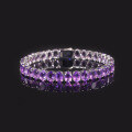 wholesale S925 Sterling Silver Two-Tone Tennis Chain Jewelry with Natural Amethyst Oval Gemstone Bracelet-0-4
