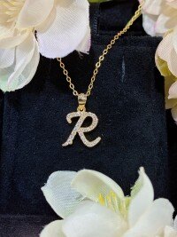 S925 Silver 18k Gold-Plated Moissanite Alphabet Pendant Necklace, DIY Gift.-R> Platinum