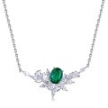 wholesale S925 Sterling Silver Plated with Lab-Grown Emerald, European and American New Light Luxury Ultra-Sparkling Feather Necklace for Women, Wholesale from Manufacturers-0-4