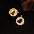 wholesale S925 gold-plated silver inlaid with natural lapis lazuli gourd pendant drop bead for DIY bracelet stringing barrel spacer accessories-0-2