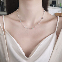 wholesale S925 sterling silver Korean-style geometric sphere link collarbone chain, fresh and elegant birthday gift for girlfriend-597LH/approx. 8.4g>925 silver