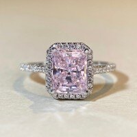S925 Sterling Silver 7x9mm Radiant Cut High-Carbon Zircon Ring for Women, Direct from Manufacturer.-Pink Diamond - CBJZ186  No. 6