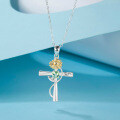 S925 Silver Cross Pendant with Pink Diamond and Sapphire Wholesale-0-10