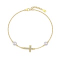 wholesale S925 sterling silver INS-style new women's bracelet with exquisite high-end freshwater pearl cross design-0-6