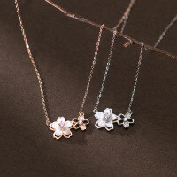 wholesale S925 Sterling Silver Light Luxury Sweet White Mother-of-Pearl Diamond-inlaid Hollow Cherry Blossom Necklace Y01080-S925 silver necklace platinum 925 silver