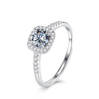 wholesale Electroplated white gold sterling silver D-color moissanite ring for cross-border foreign trade, luxury wholesale gift for girlfriend on holidays-JZ011766 (with Moissanite certificate)  Adjustable opening