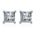 wholesale Pt950 gold plated S925 silver earrings for women, classic princess cut moissanite simple studs, factory direct bestseller-0-4