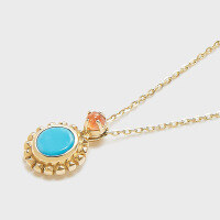 wholesale 14K Gold Plated S925 Silver Geometric Circular Turquoise Necklace, Minimalist Niche Retro Style-Turquoise Necklace 925 Silver