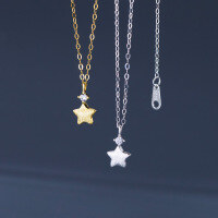 wholesale Sterling Silver Dainty Sweet Ins Style Minimalist Delicate Flash Drilled Filigree Star Collarbone Necklace Y02193-S925 silver necklace silver 925 silver