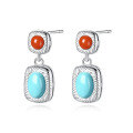 wholesale Metal French Vintage Natural Turquoise Geometric Earrings, Minimalist Niche High-End Royal Style Earrings-0-4