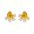 wholesale S925 silver plated with 14k gold, Dunli Jewelry wholesale fresh sweet niche cute style teardrop citrine earrings-0-1