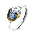 wholesale S925 Sterling Silver Vintage Matte Enamel Resin Little Koi Fish Ring, Year of Abundance Ring-0-4