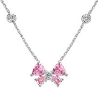 wholesale S925 Sterling Silver Cross-Border New Style Women's Butterfly Zircon Inlaid Fashion Exquisite Design Collarbone Chain Ready Stock Wholesale-Platinum and Pink Diamond DY190731-SW-BF>925 Silver