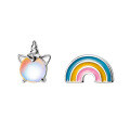 wholesale S925 Sterling Silver Unicorn Asymmetrical Rainbow Sweet Ear Studs for Women, Small Fresh and Lovely Style G1318-0-4