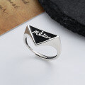 wholesale S925 Sterling Silver Black Enamel Triangle Letter Ring Korean Style Lady Elegant Fashion Index Finger Ring-0-2