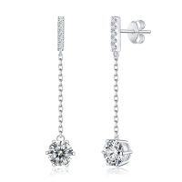 wholesale S925 silver six-prong earrings with tassel, elegant and high-end moissanite ear thread earrings for women-50 points