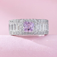 wholesale S925 Sterling Silver 5*5mm Imported High-Carbon Diamond Powder Diamond Fashion Luxury-Set Ring for Women for Dropshipping-R900 Pink Diamond No. 6