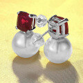 wholesale S925 Silver New Fashion Versatile Women's Style Ruby-Embedded 12mm Pearl Earrings-0-2