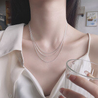 wholesale S925 Sterling Silver Trendy Minimalist Multi-Layer Stackable Choker Necklace, Versatile Light Luxury Style Collarbone Chain-528LM/approx. 4.3g 925 silver