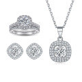 wholesale S925 Sterling Silver European-Style Three-Piece Jewelry Set with Zirconia Earrings, Necklace, and Stackable Ring-0-22