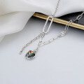 wholesale S925 Sterling Silver Spliced Heart Green Zircon Pendant Tassel Necklace French Luxury Style Lady Necklace-0-3