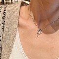 wholesale S925 Sterling Silver Love Inlaid Diamond Circle Double Cross Necklace Fashion Luxury Versatile Niche Minimalist Collarbone Chain-0-1