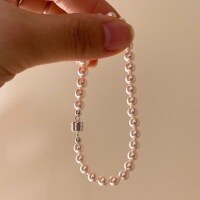 wholesale S925 Sterling Silver Magnetic Clasp Round Strong Luminous Swarovski Pearl Bracelet Handmade Beaded Luxury Elegant Hepburn Style-Hand circumference 15-15.5cm (chain length 17CM) >5mm Shijia pearl clasp 925 silver