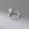 wholesale S925 Sterling Silver Fresh and Sweet Style Textured Brushed Bead Wave Open Ring R02684-0-3