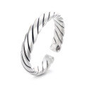 wholesale S925 Sterling Silver Vintage Distressed Handwoven Twisted Minimalist Cold Tone Versatile Open Ring-0-4