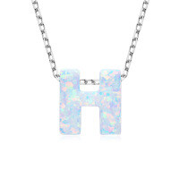 S925 Sterling Silver Necklace with Moissanite Pendant, Unisex Classic Style, Clearance Shipping Included.-Letter H necklace [Opal]